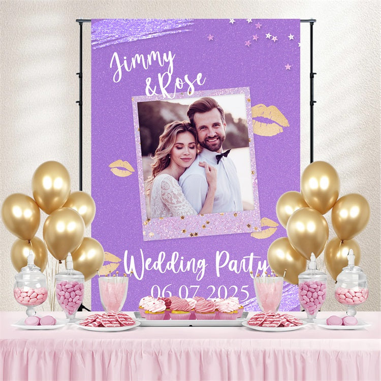 Toile de Fond Photo Mariage Paillettes Violettes Personnalisée BRP3-226