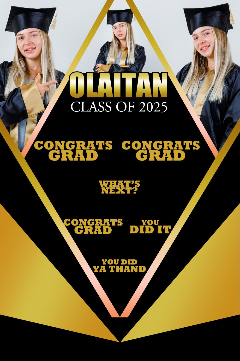 Toile de fond de remise des diplômes 2025 Noir et or personnalisée BRP3-231