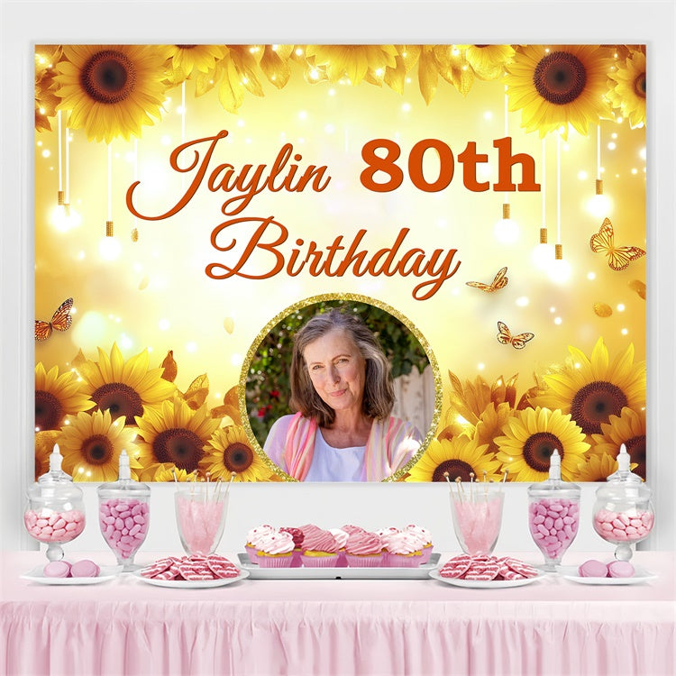 Toile de fond Personnalisable Anniversaire Tournesol Doré Lumière Éclat BRP3-248
