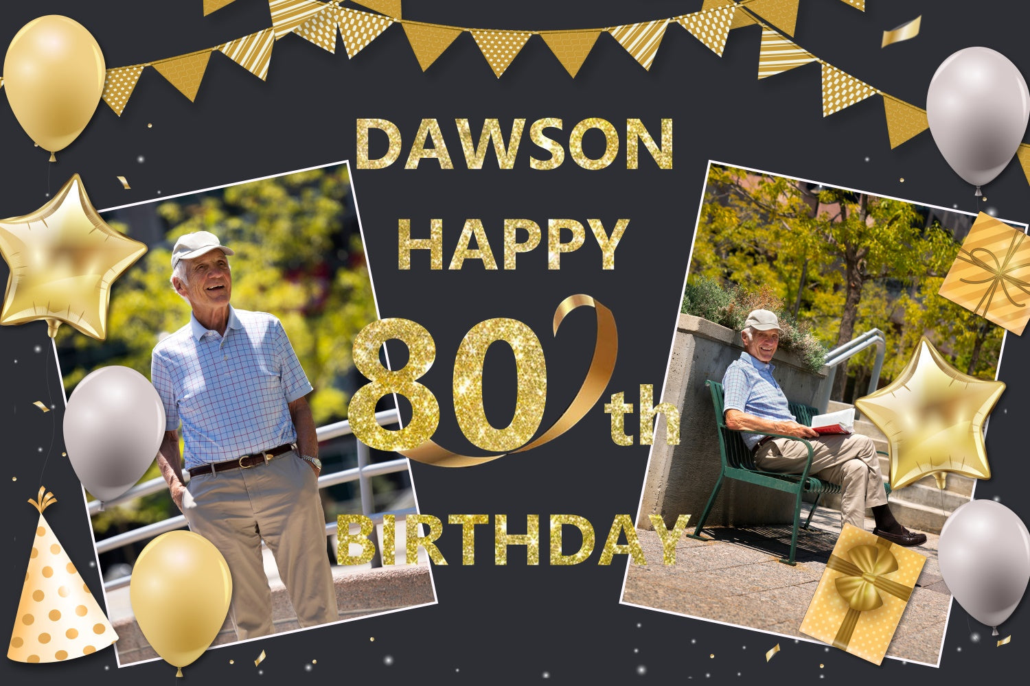 Toile de fond Anniversaire Personnalisée Bannière Ballon Doré 80ème BRP3-249