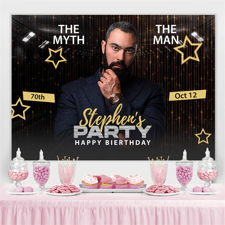 Toile de fond Anniversaire Personnalisé Noir Or Élégant 70ème BRP3-251