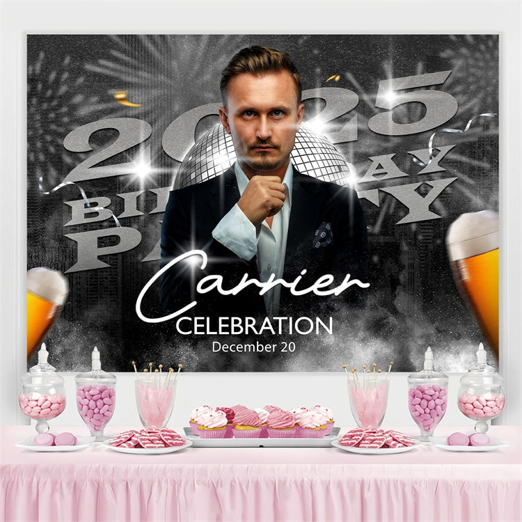 Toile de fond Personnalisée Anniversaire Lumières Disco Grises Fête BRP3-252