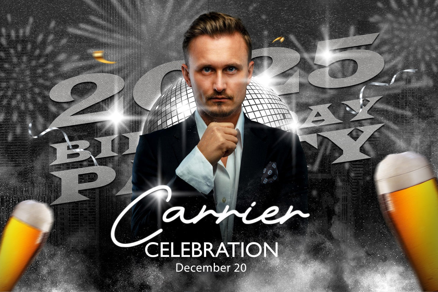 Toile de fond Personnalisée Anniversaire Lumières Disco Grises Fête BRP3-252