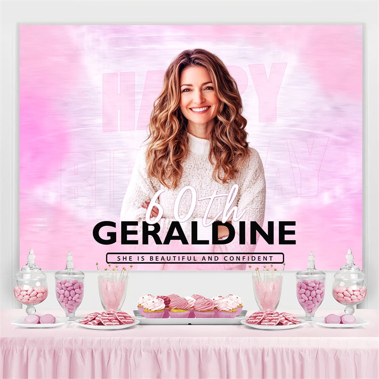 Toile de fond Photo Anniversaire Personnalisée Rose Doux Élégant 60ème BRP3-254