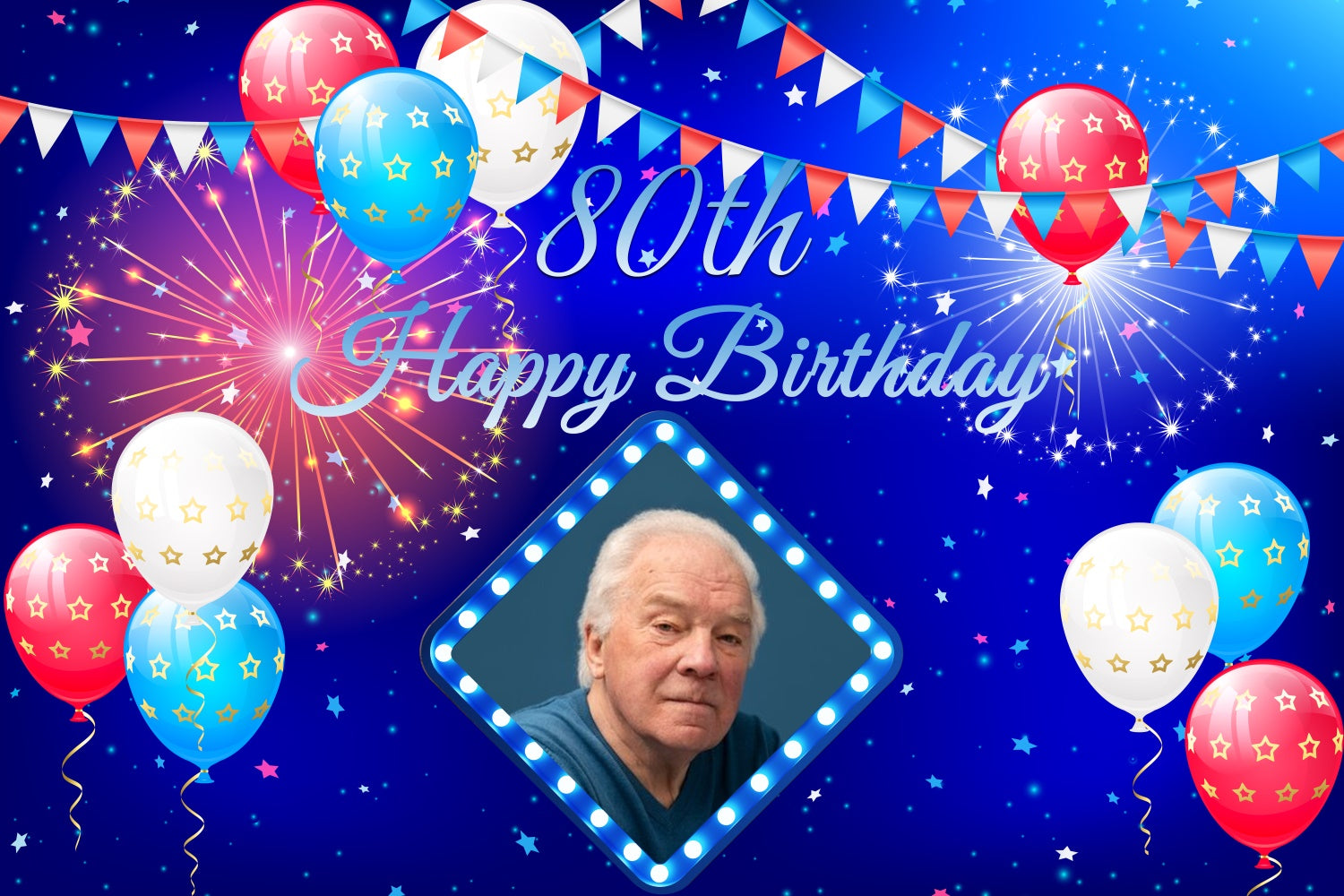 Toile de fond Photo Anniversaire Personnalisée Feux d'Artifice Bleus Ballons Fête BRP3-258