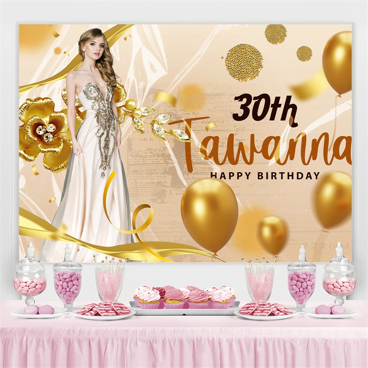 Toile de fond Anniversaire Personnalisée Ballon Floral Doré Élégant BRP3-259