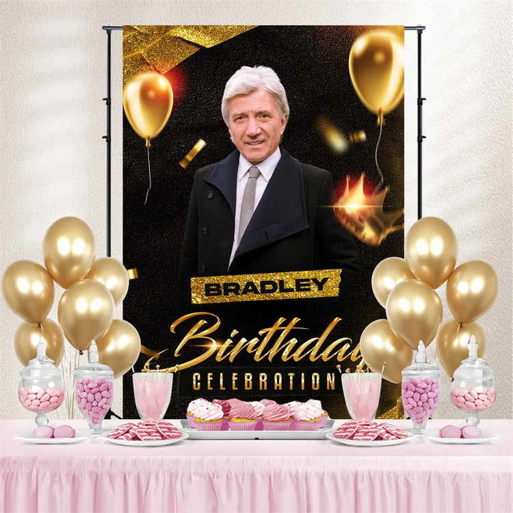 Toile de fond Deco Anniversaire Personnalisée Ballon Doré Classique BRP3-262