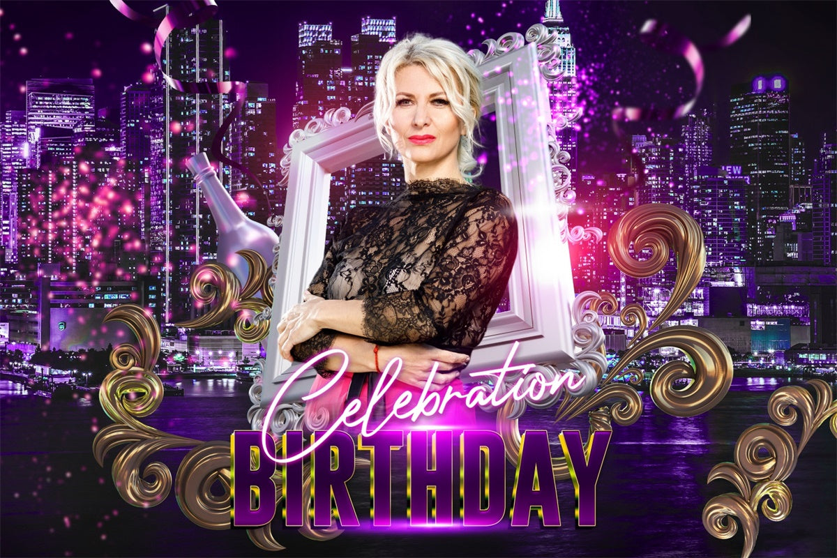 Toile de fond Anniversaire Personnalisée Nuit Urbaine Glamour BRP3-263