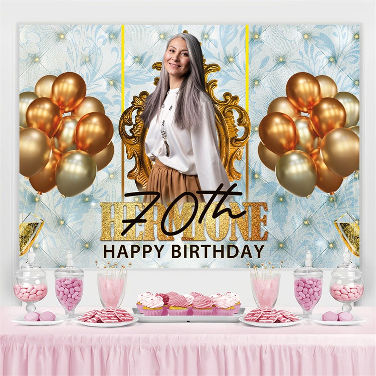 Toile de fond Photo Anniversaire Personnalisée Bleu Doux Vintage 70ème BRP3-264