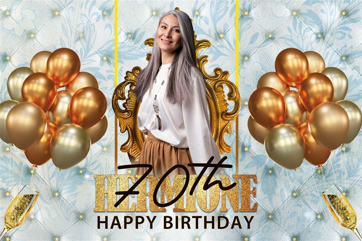 Toile de fond Photo Anniversaire Personnalisée Bleu Doux Vintage 70ème BRP3-264