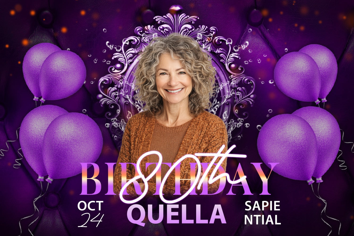 Toile de fond Anniversaire Personnalisée Ballon Violet Luxe 80ème BRP3-271