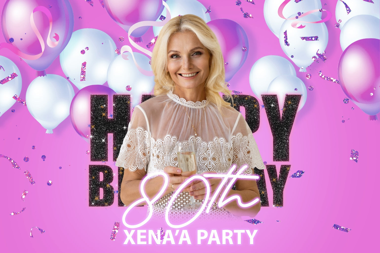 Toile de fond Anniversaire Personnalisée Ballons Glamour Roses BRP3-272