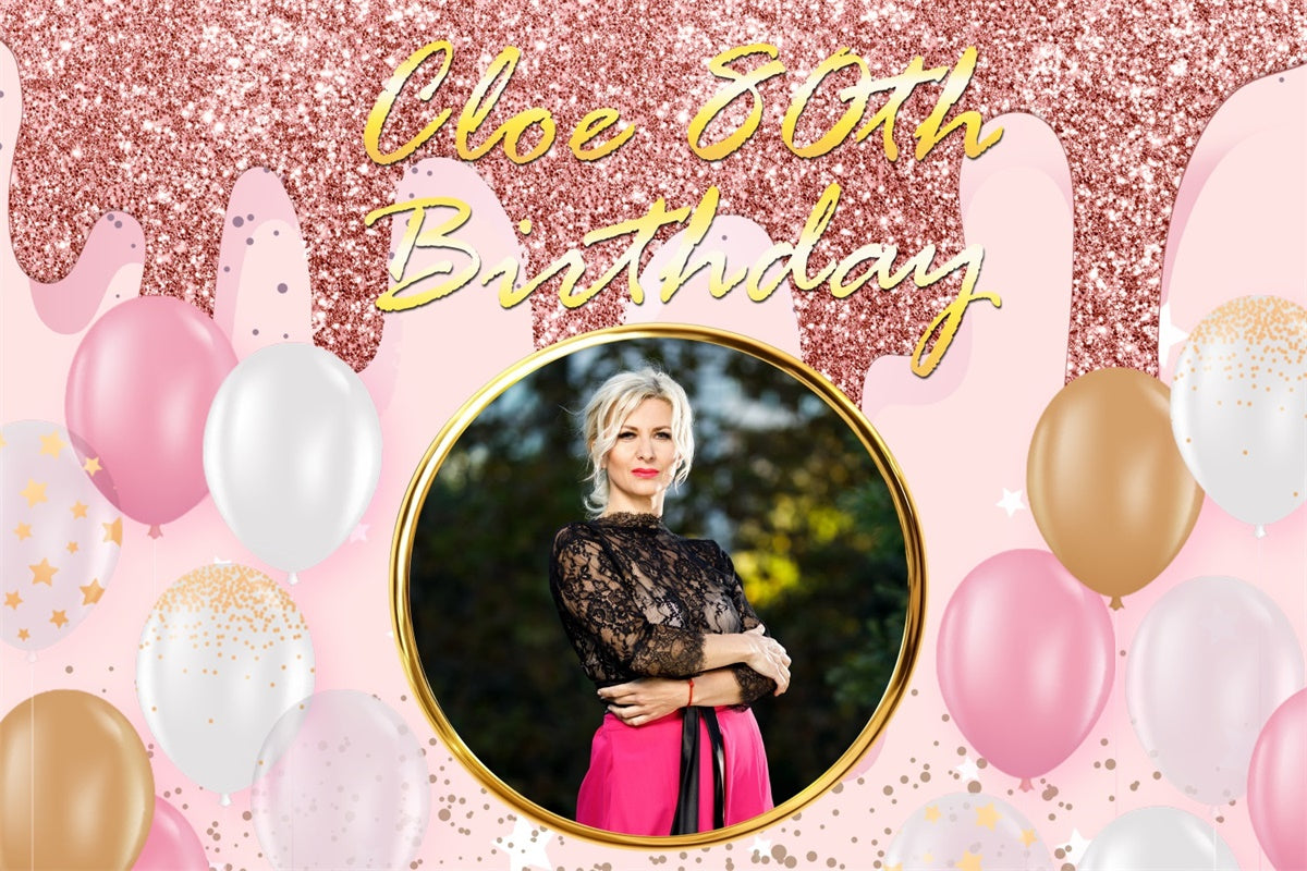 Toile de fond Anniversaire Personnalisée Ballons Étincelants Roses 80ème BRP3-273