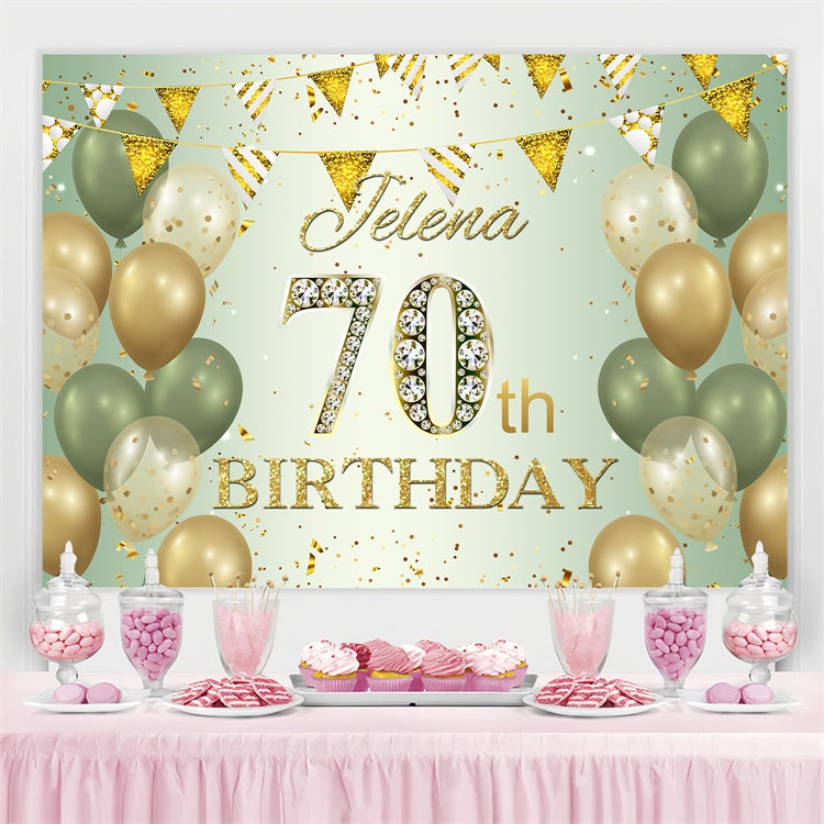 Toile de fond Anniversaire Personnalisée Ballon Confettis Vert Or BRP3-274