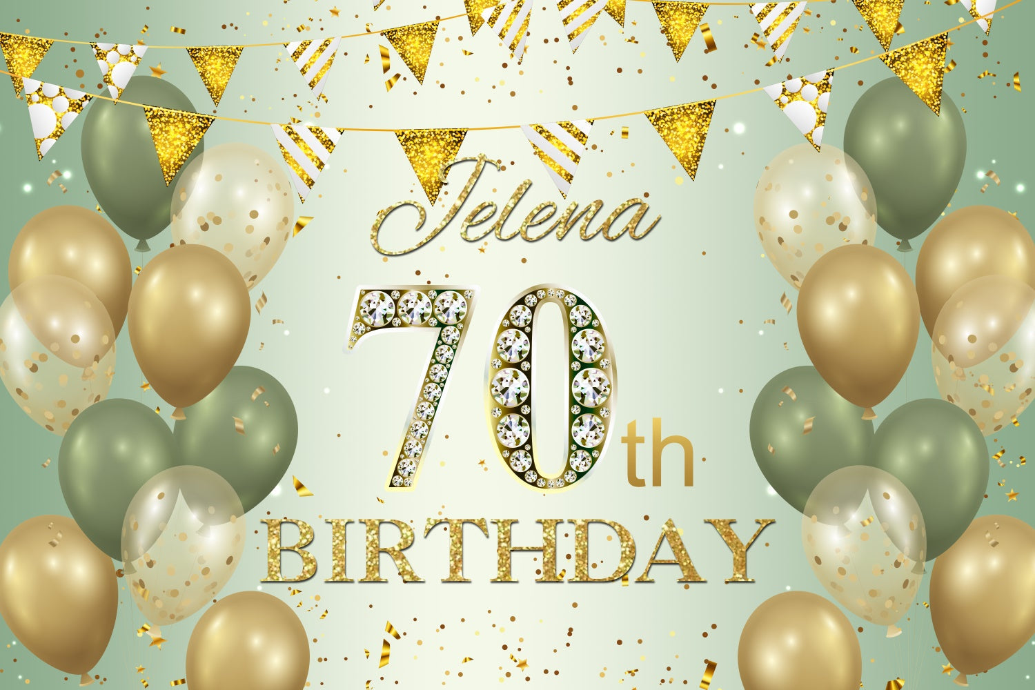 Toile de fond Anniversaire Personnalisée Ballon Confettis Vert Or BRP3-274