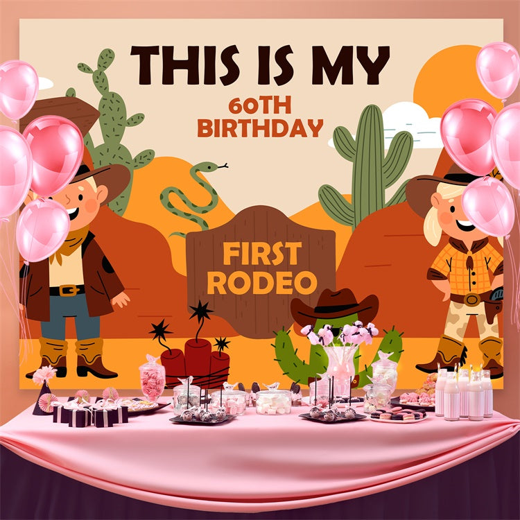 Toile de fond Anniversaire Personnalisable Aventure Cowboy Western 60ème BRP3-33
