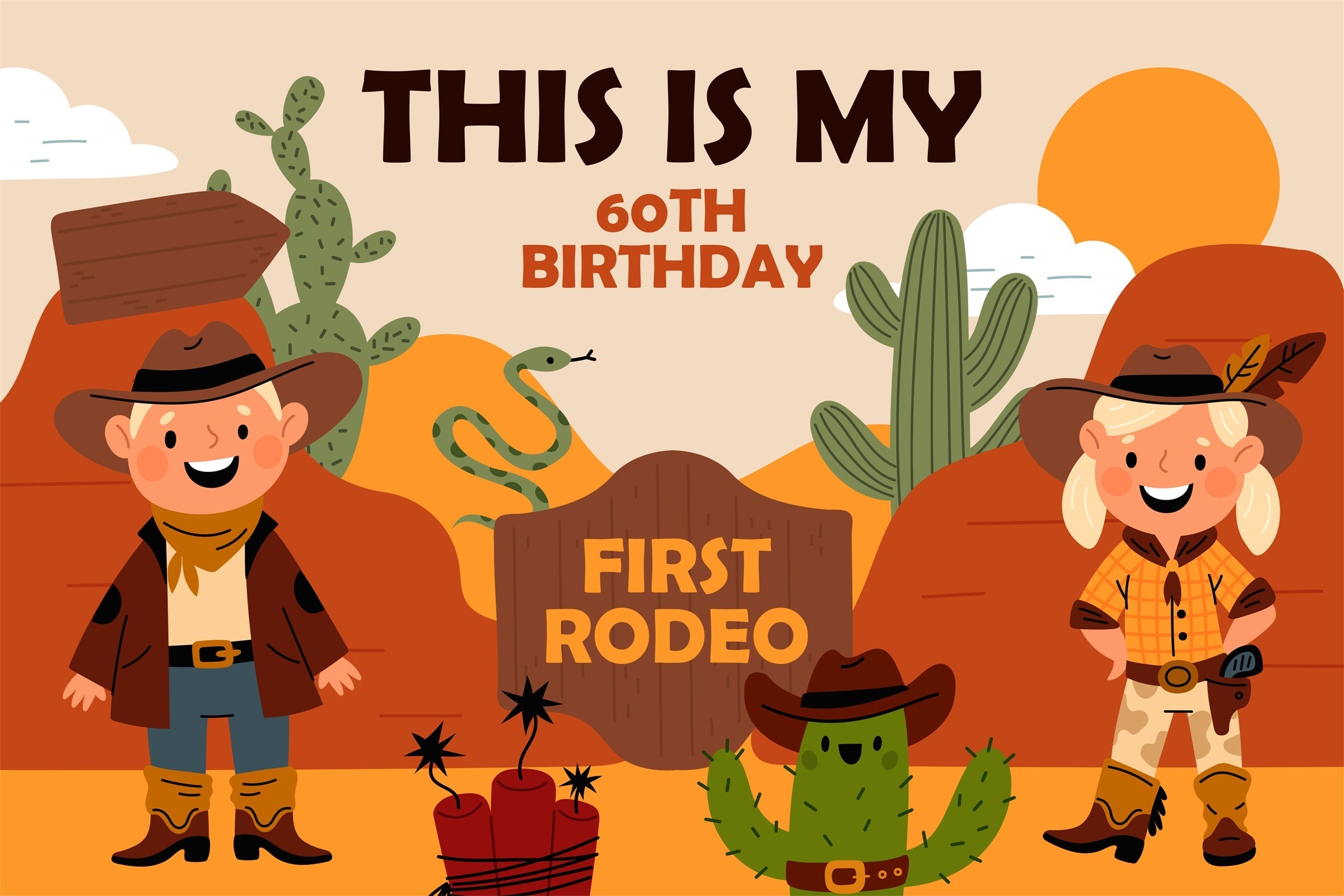 Toile de fond Anniversaire Personnalisable Aventure Cowboy Western 60ème BRP3-33