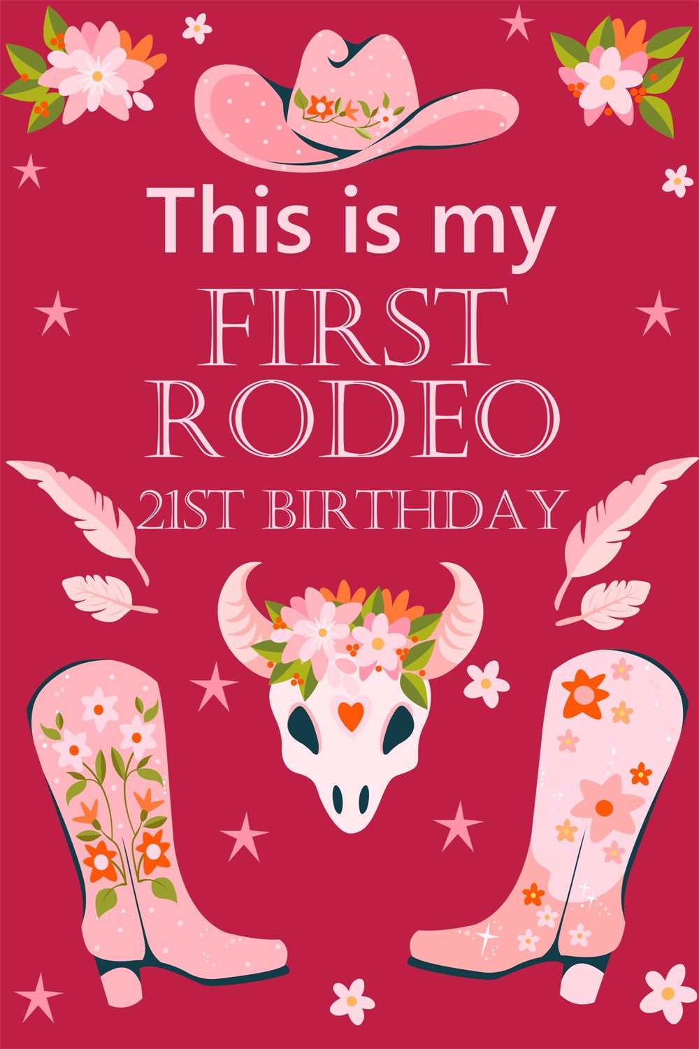 Toile de fond Anniversaire Personnalisé Bottes Cowgirl Fête 21ème BRP3-38