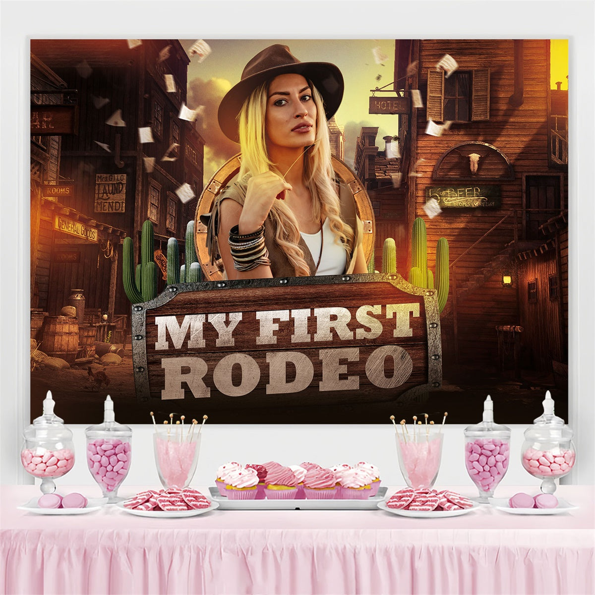 Toile de fond Deco Anniversaire Aventure Cowgirl Far West BRP3-41