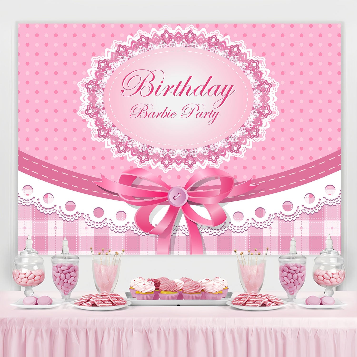 Toile de fond Personnalisable Anniversaire Dentelle Vintage Ruban BRP3-45