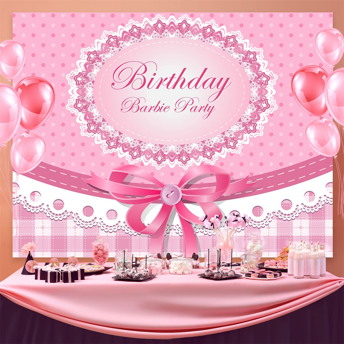 Toile de fond Personnalisable Anniversaire Dentelle Vintage Ruban BRP3-45