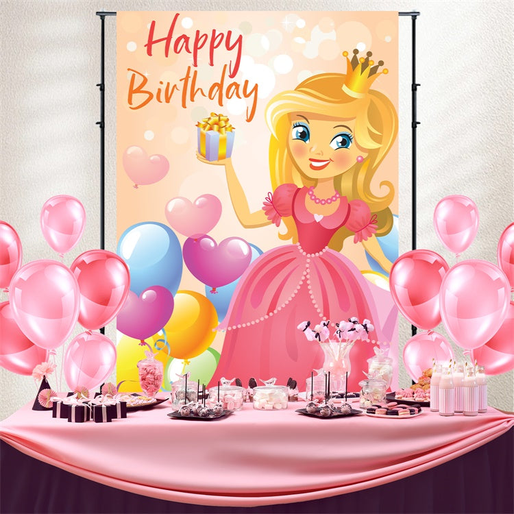 Toile de fond Anniversaire Personnalisable Princesse Glamour Ballon BRP3-49