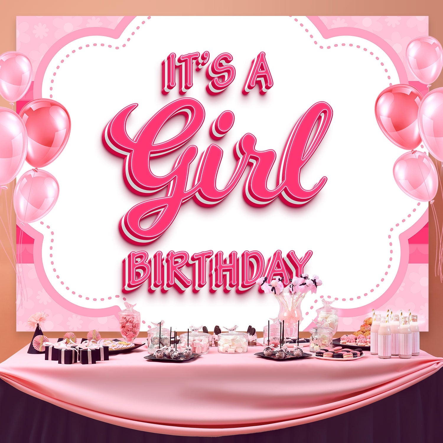 Toile de fond Personnalisable Anniversaire Thème Romantique Rose BRP3-54