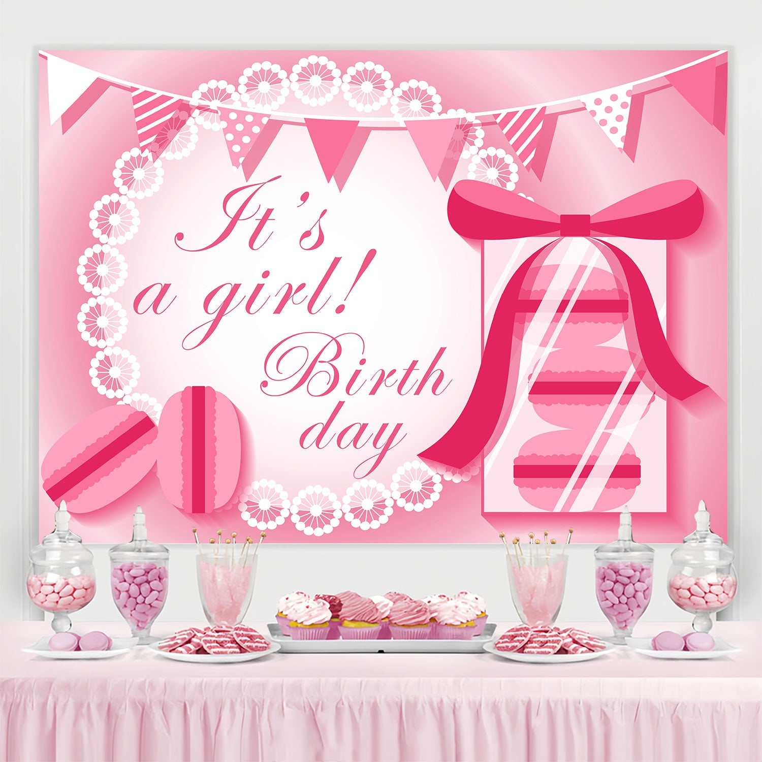 Toile de fond Deco Anniversaire Papillon Nœud Sweet BRP3-55