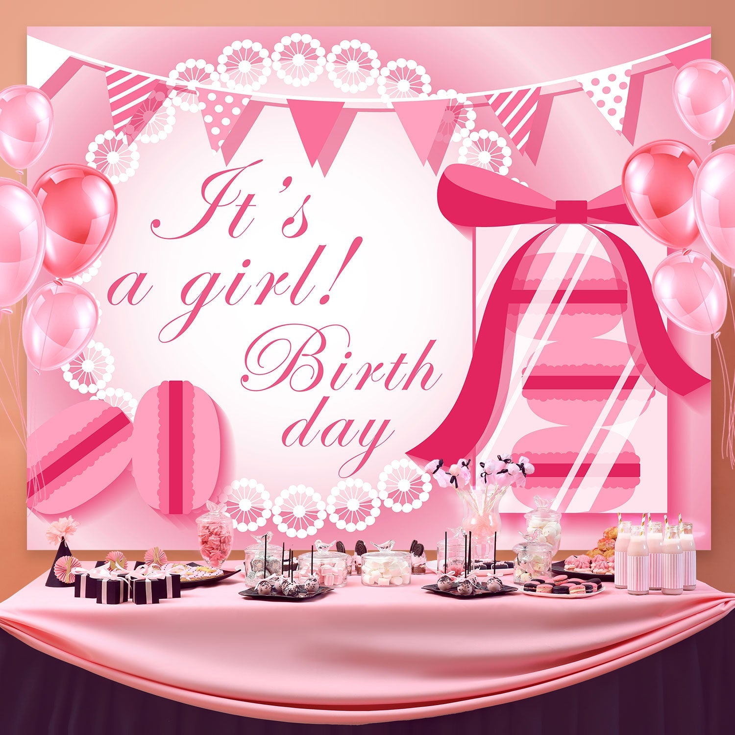 Toile de fond Deco Anniversaire Papillon Nœud Sweet BRP3-55