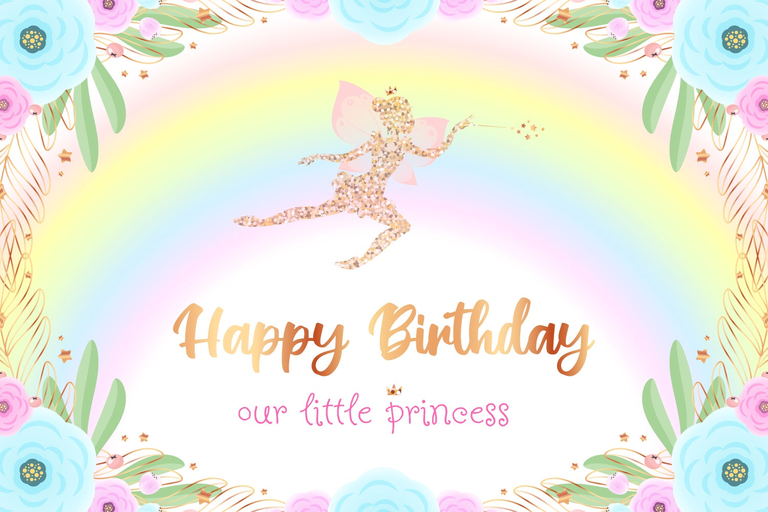 Toile de fond Deco Anniversaire Ailes Dorées Rêve Fée BRP3-57