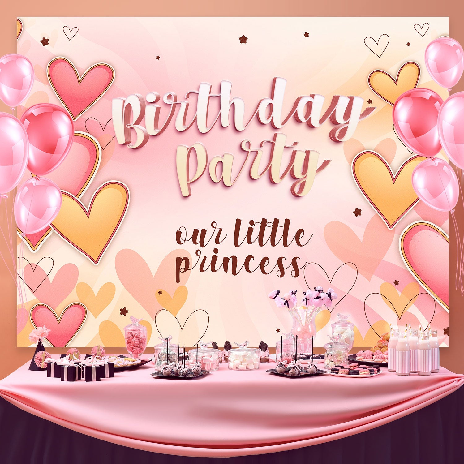 Toile de fond Deco Anniversaire Cœurs Romantiques Blush BRP3-62