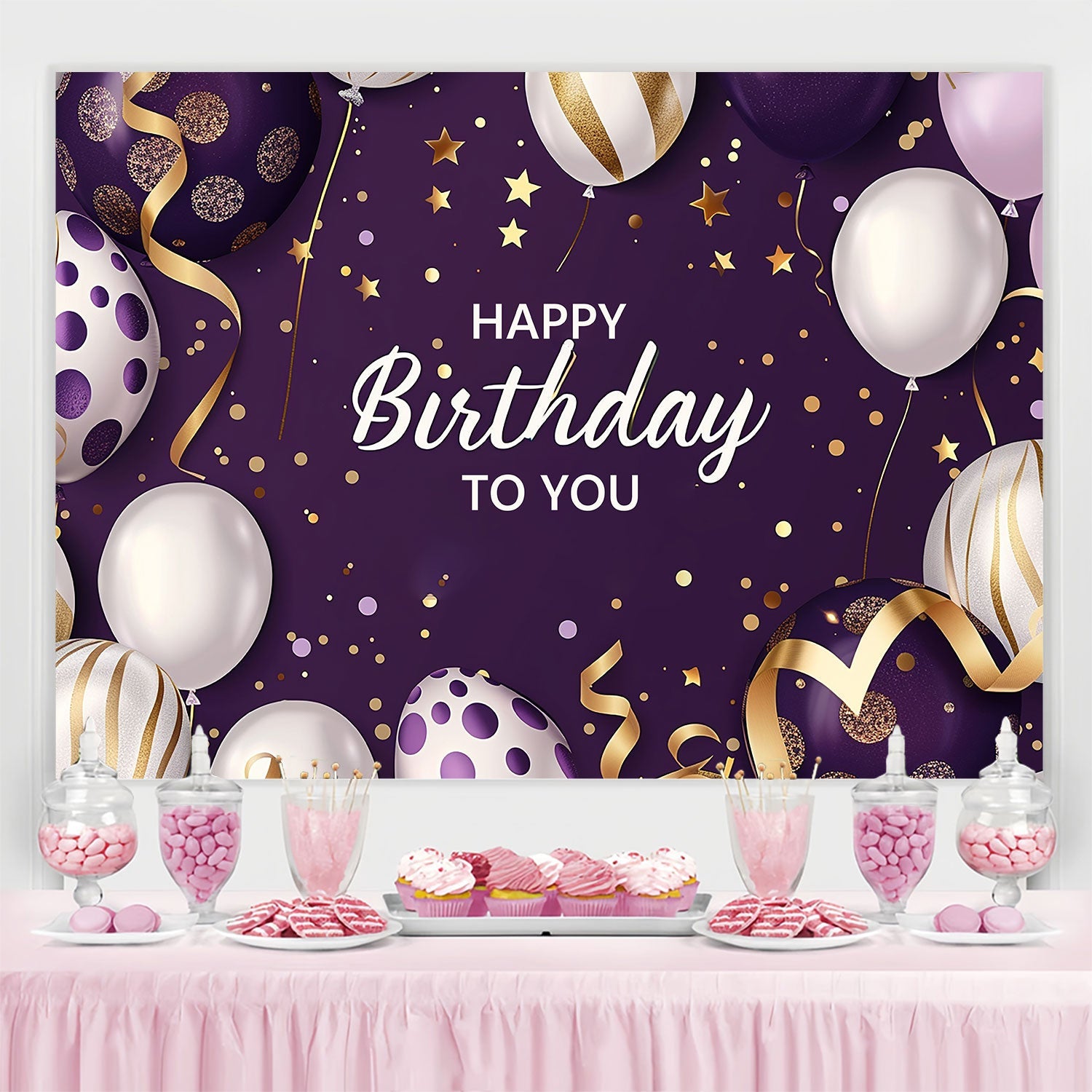 Toile de fond Anniversaire Personnalisé Ballons Élégants Glamour BRP3-67
