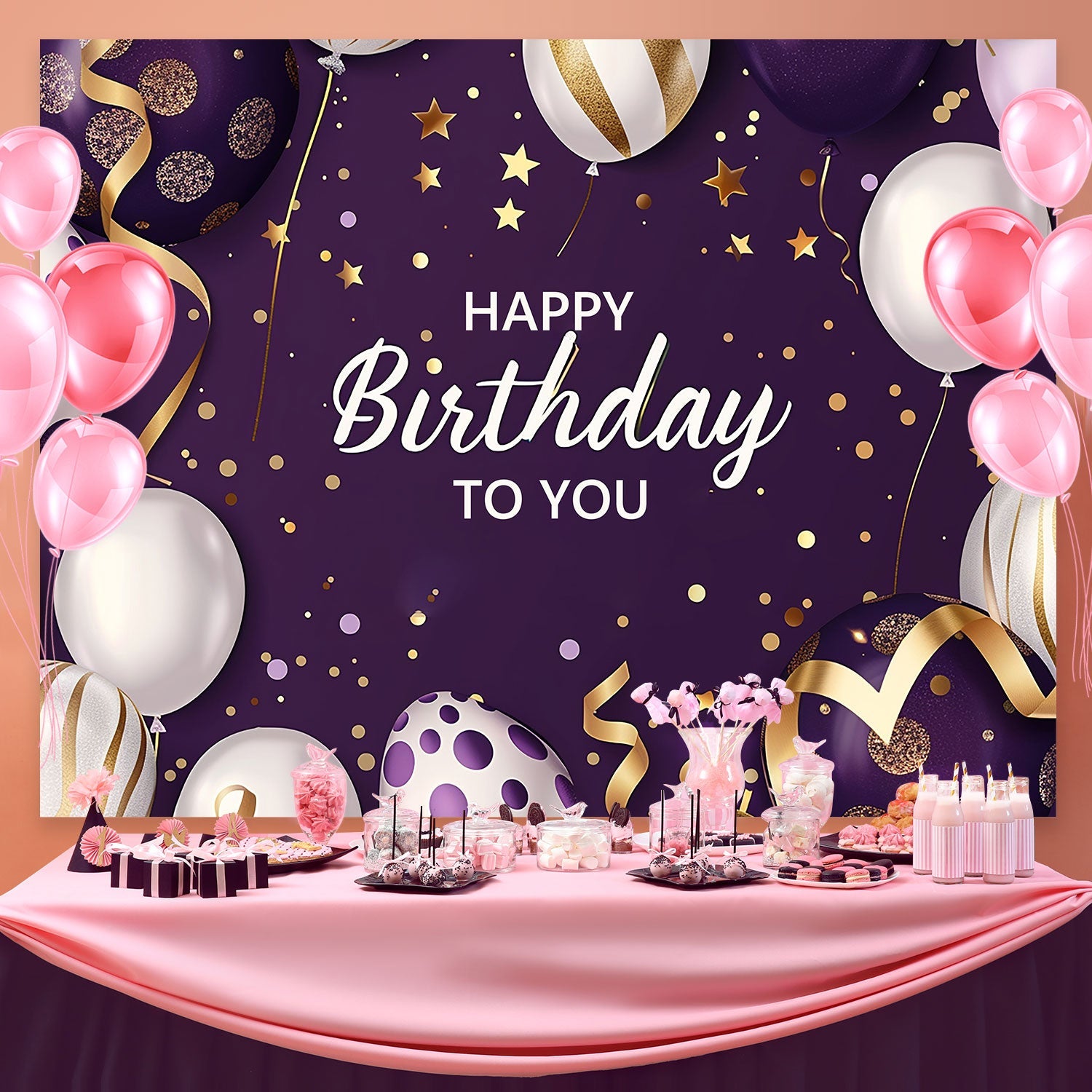 Toile de fond Anniversaire Personnalisé Ballons Élégants Glamour BRP3-67