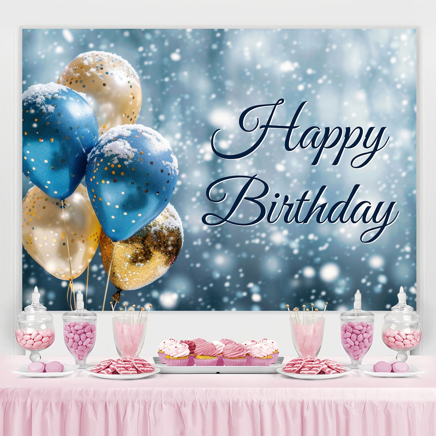 Toile de fond Deco Anniversaire Ballons Pays des Merveilles Hiver BRP3-68