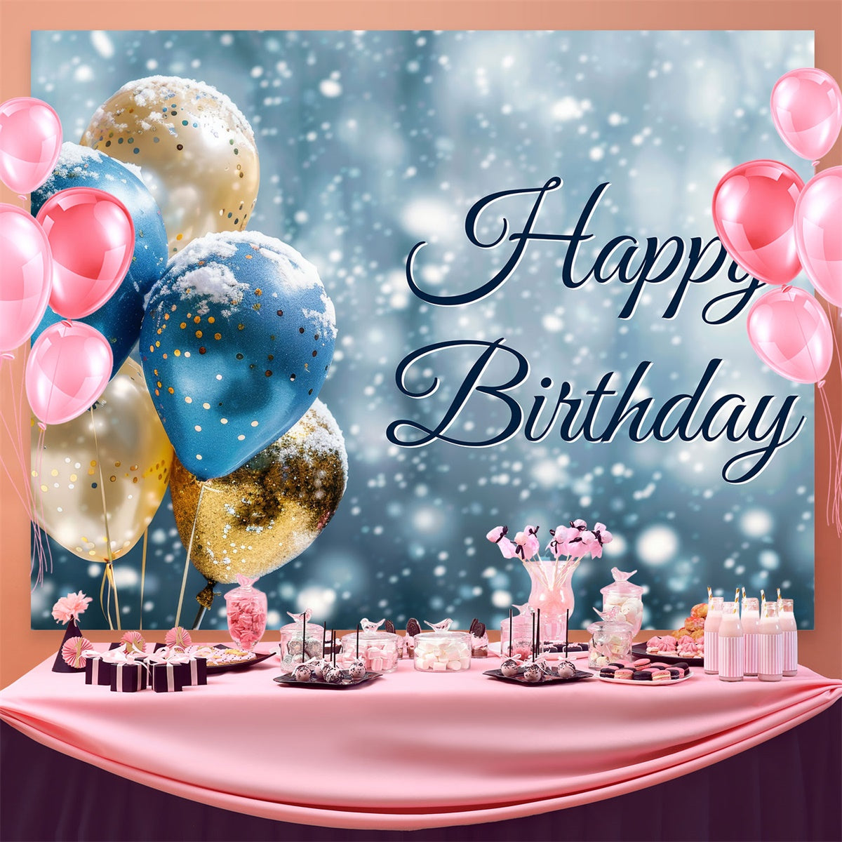Toile de fond Deco Anniversaire Ballons Pays des Merveilles Hiver BRP3-68
