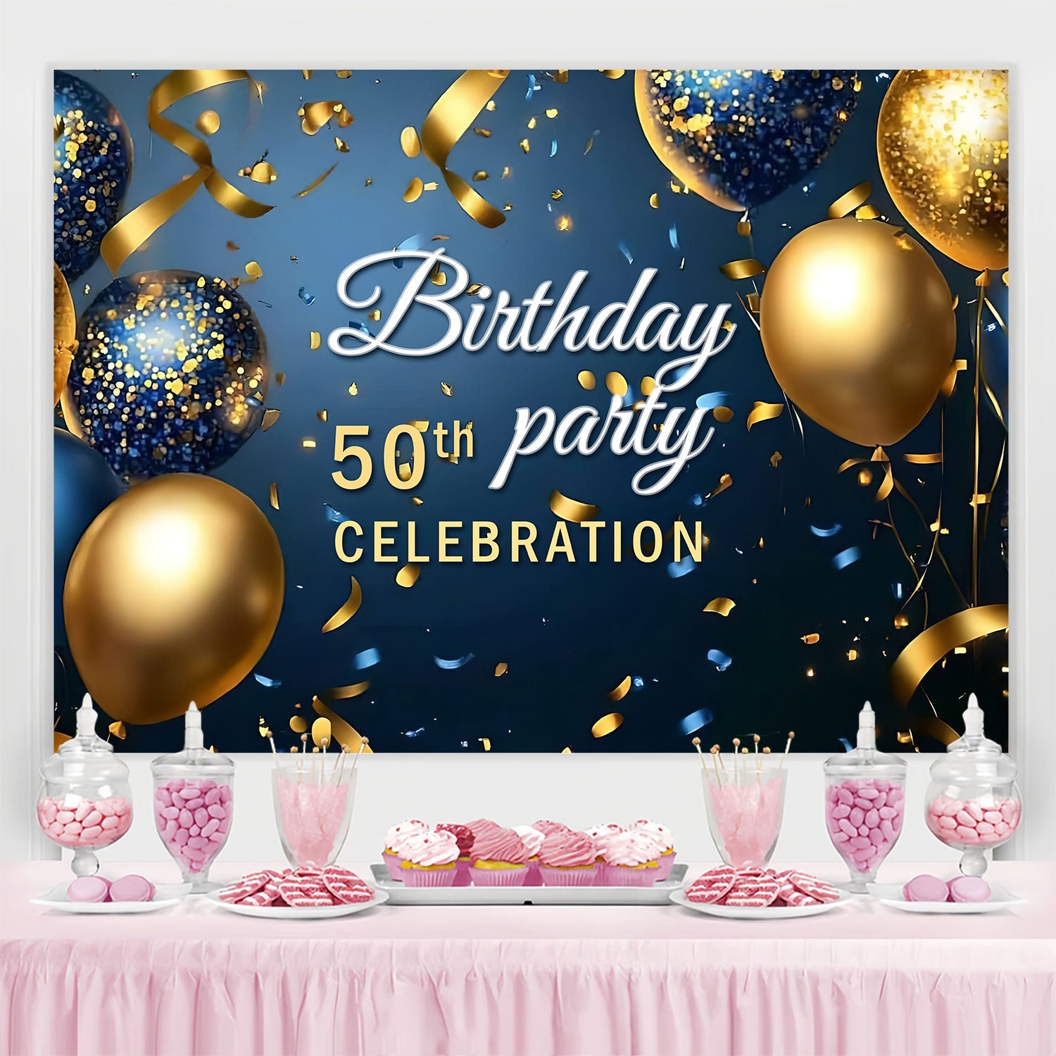 Toile de fond Anniversaire Personnalisable Luxe Confettis 50ème BRP3-69