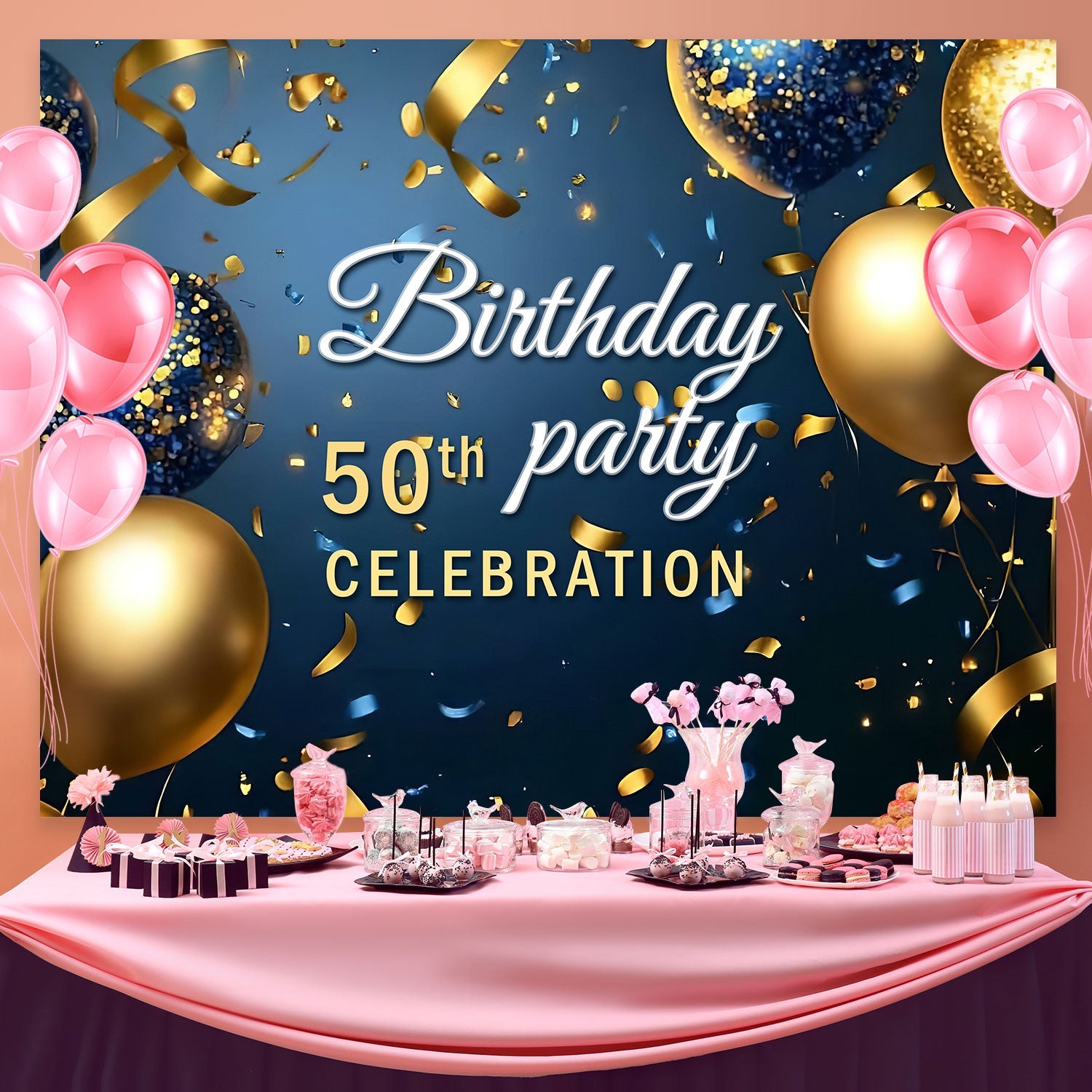 Toile de fond Anniversaire Personnalisable Luxe Confettis 50ème BRP3-69