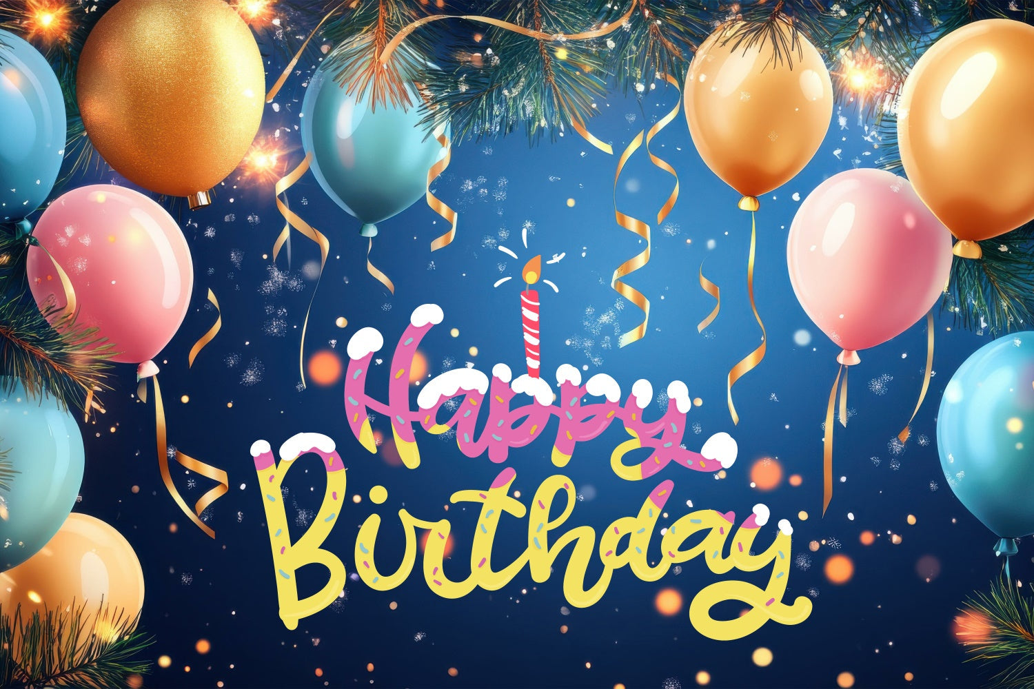 Toile de fond Photo Anniversaire Festif Sapin Ballons BRP3-70