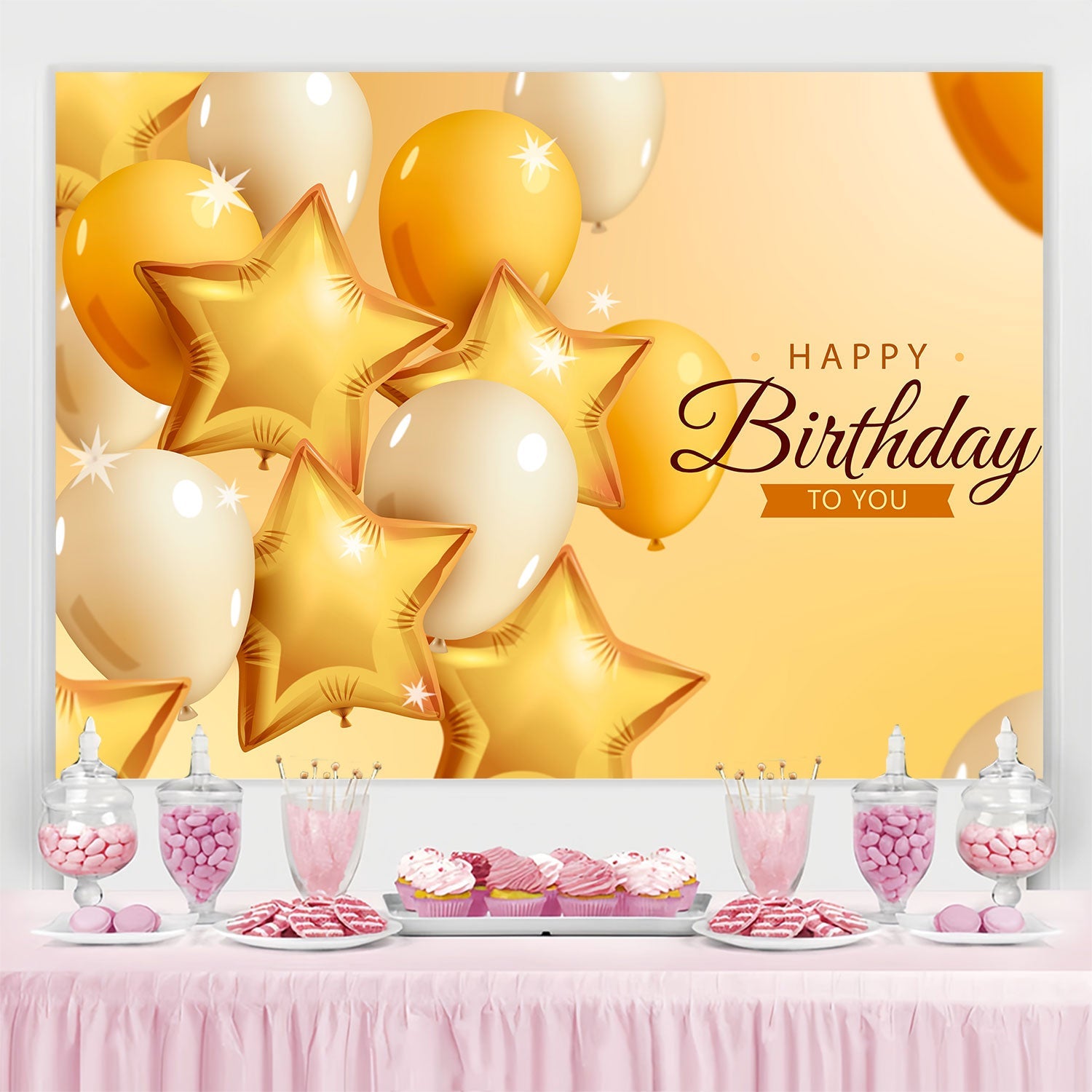 Toile de fond Deco Anniversaire Luxe Ballons Dorés BRP3-71