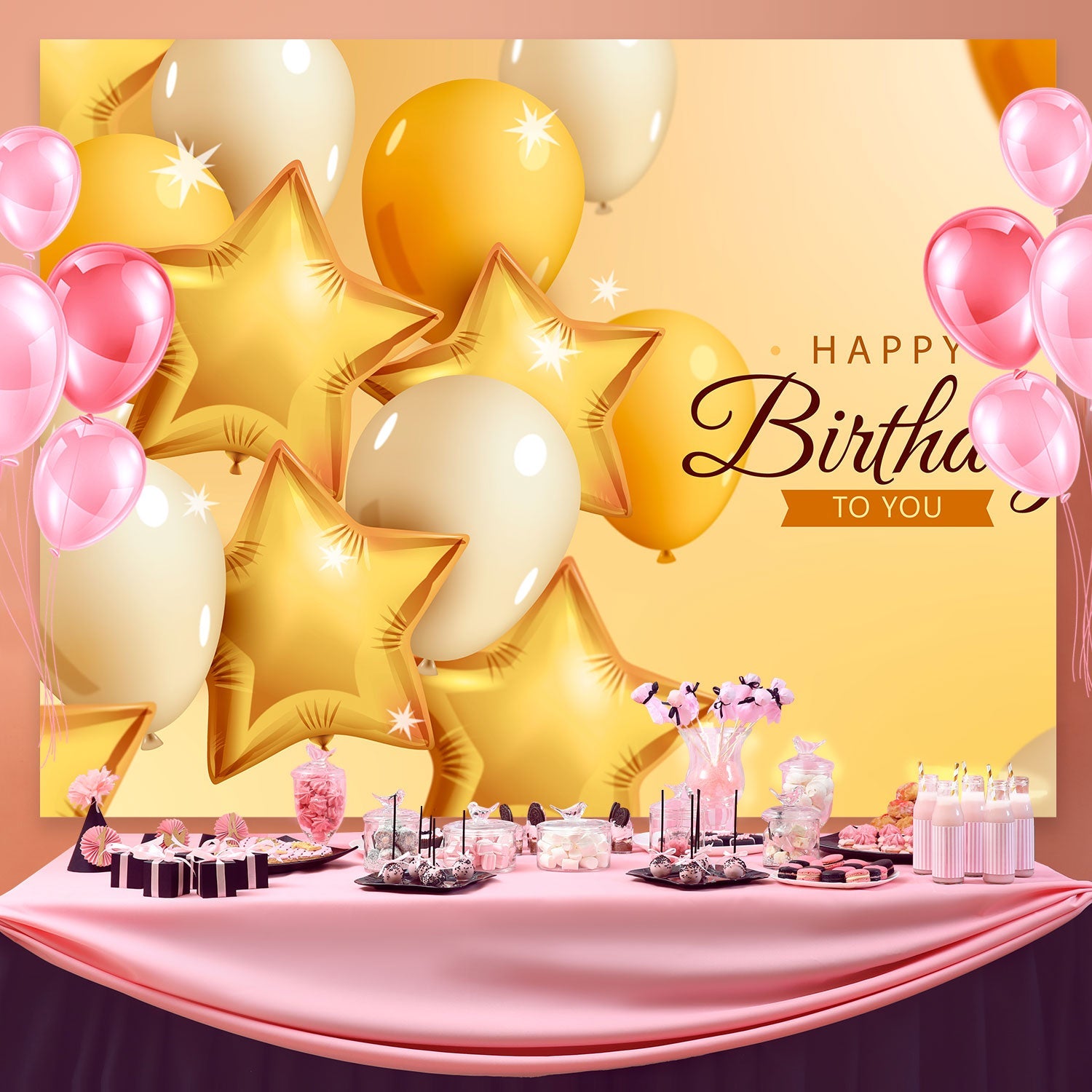 Toile de fond Deco Anniversaire Luxe Ballons Dorés BRP3-71