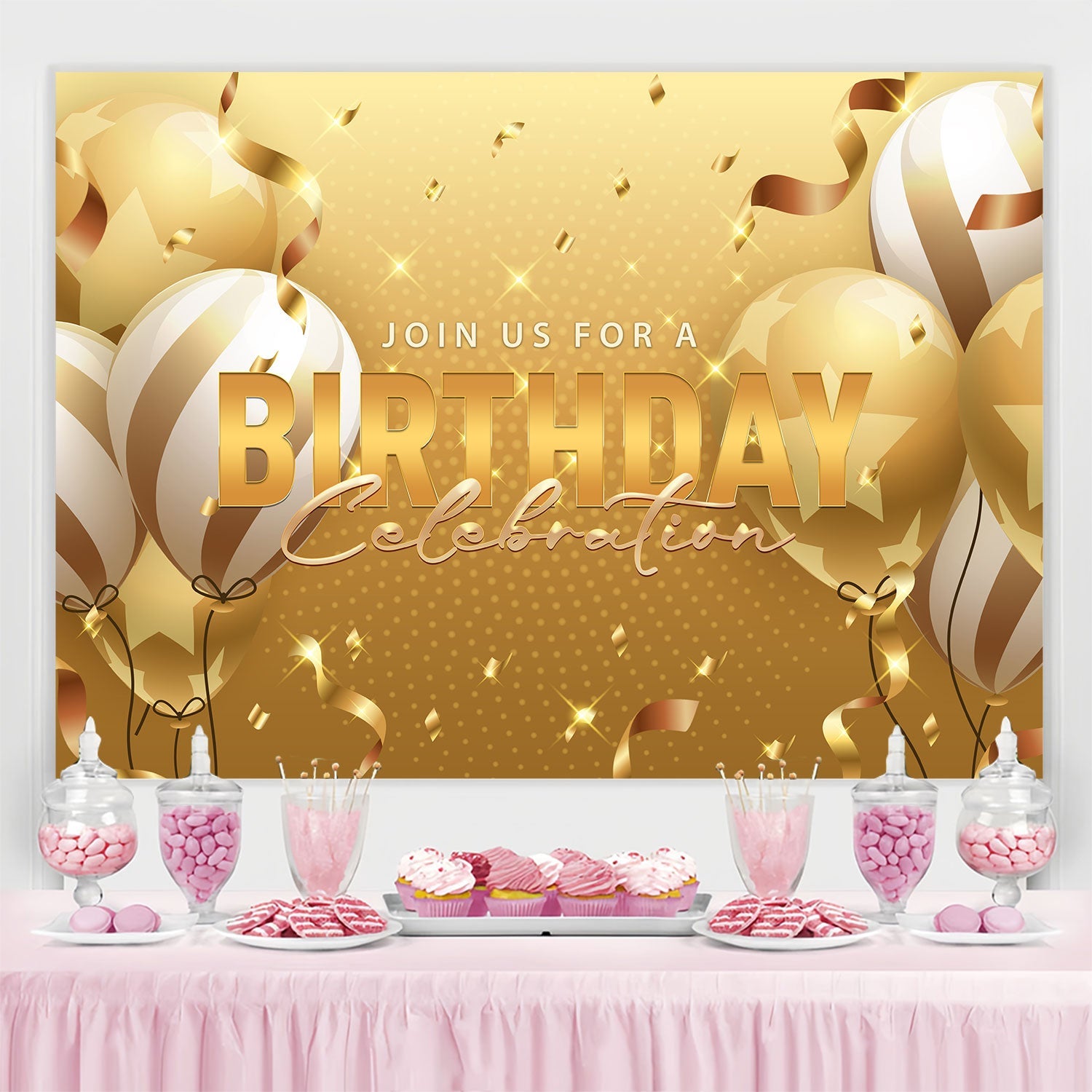 Toile de fond Anniversaire Personnalisé Paillettes Étincelantes Confettis BRP3-72