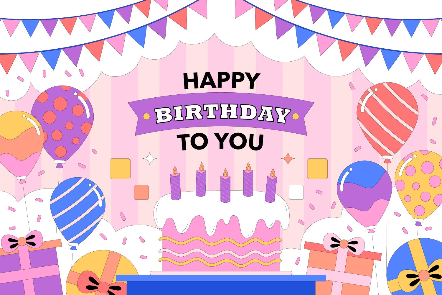 Toile de fond Anniversaire Personnalisable Ballons Colorés Gâteau BRP3-75