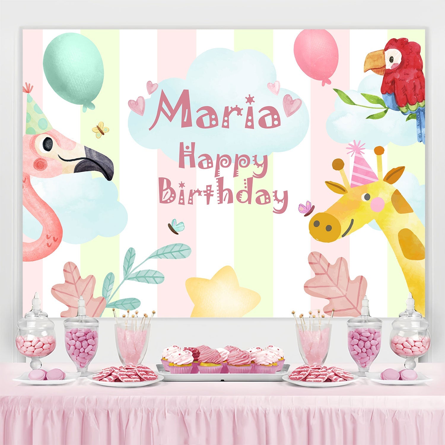 Toile de fond Anniversaire Personnalisé Safari Animaux Fête BRP3-76