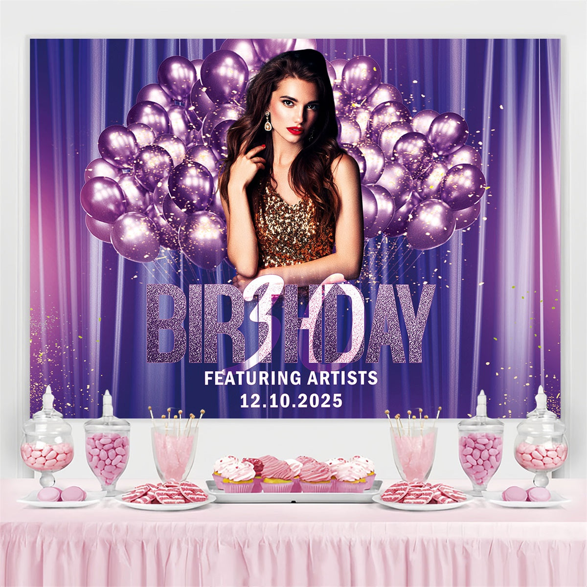 Toile de fond Deco Anniversaire Luxe Ballon Violet BRP3-78