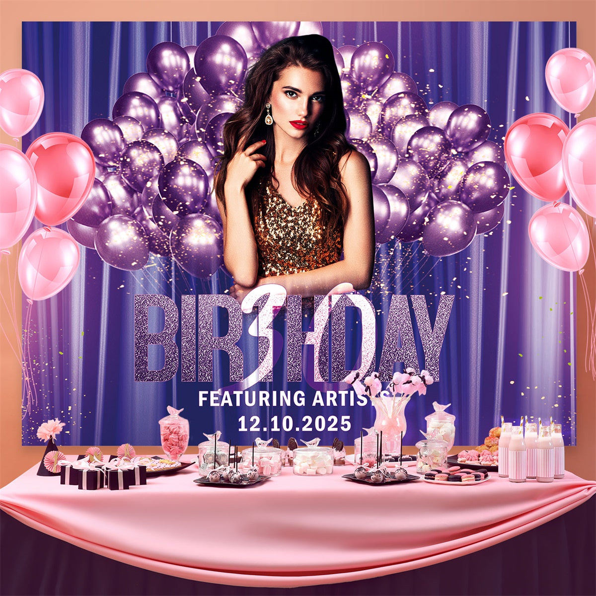 Toile de fond Deco Anniversaire Luxe Ballon Violet BRP3-78