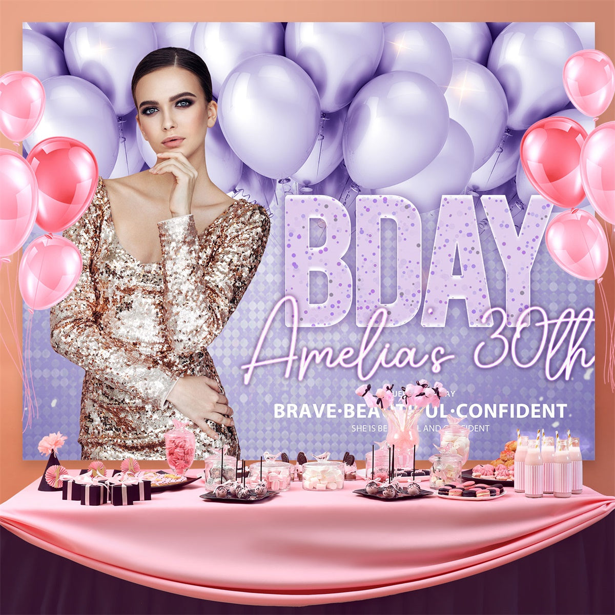 Toile de fond Anniversaire Personnalisé Chic Ballon Lilas BRP3-79