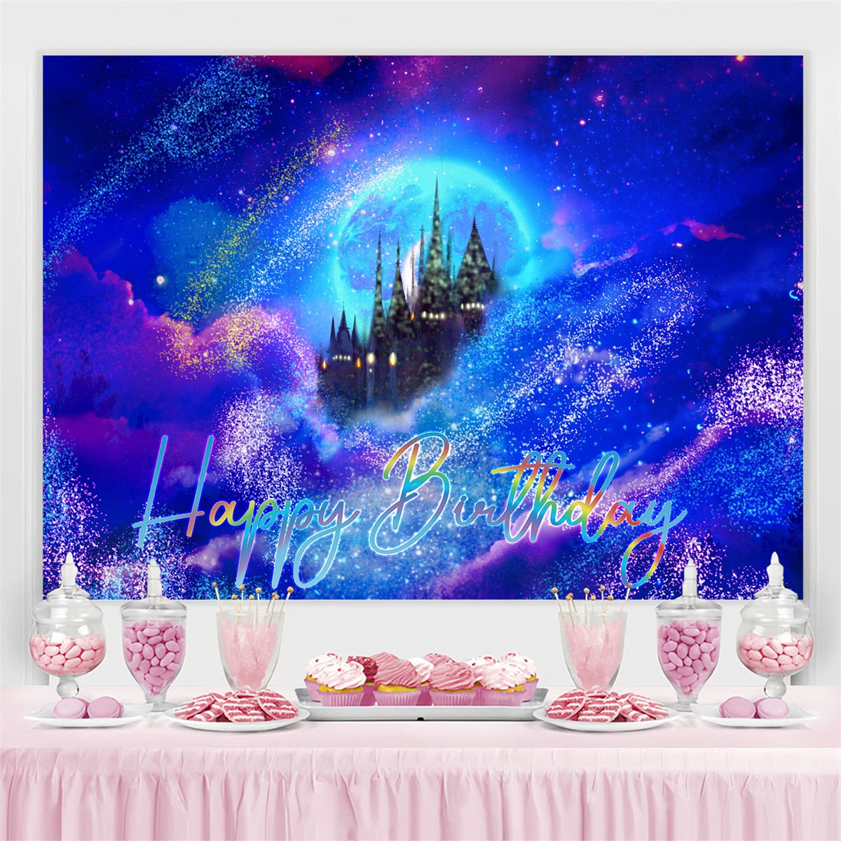 Toile de fond Photo Anniversaire Château Galaxie Enchantée BRP3-80