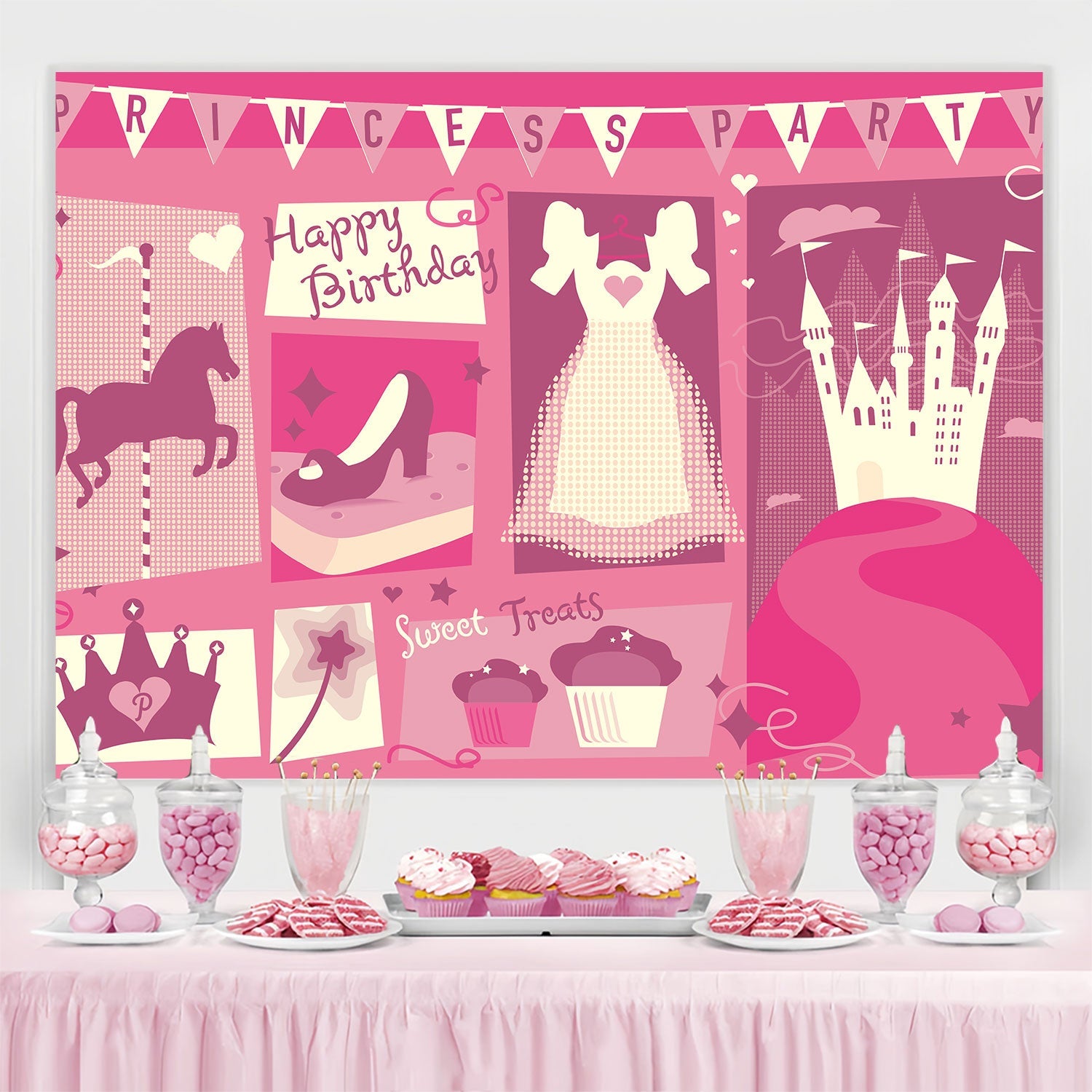 Toile de fond Anniversaire Personnalisé Élégante Célébration Rose BRP3-81