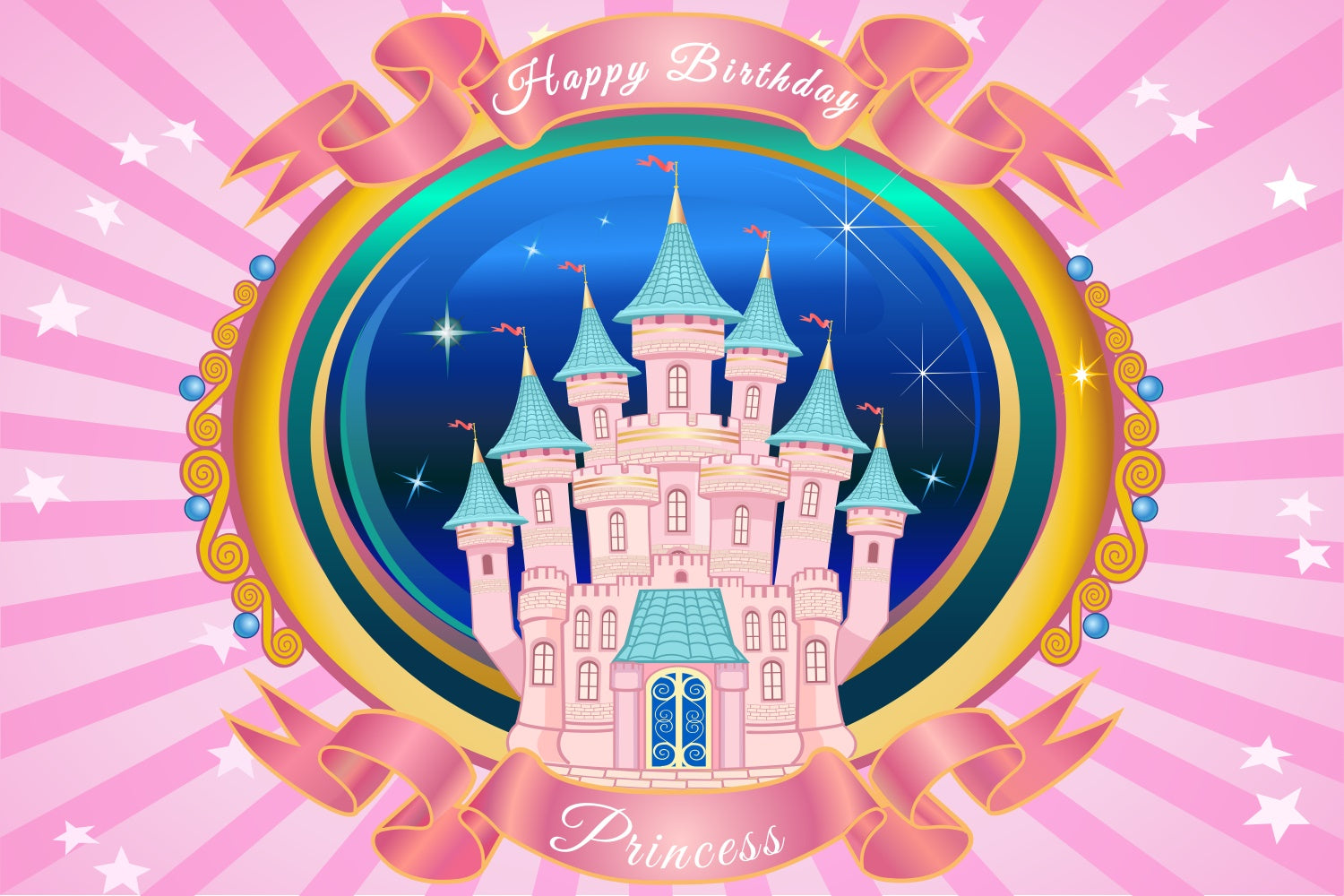 Toile de fond Deco Anniversaire Château Magique Rose BRP3-82