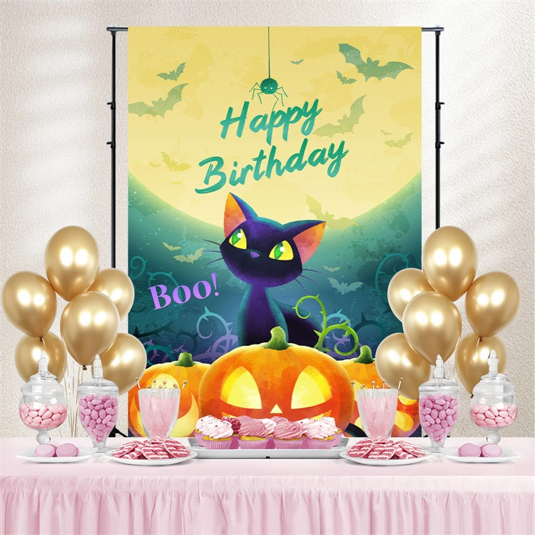 Toile de fond Deco Anniversaire Chat Noir Effrayant BRP3-89